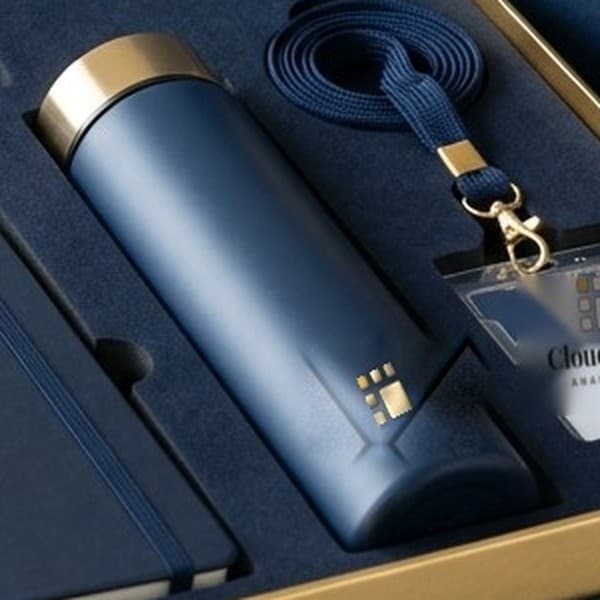 Matte navy CloudTech Thermal Bottle with the gold CloudTech mark